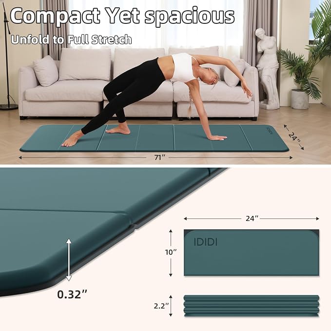 Foldable Yoga Mat Extra Thick 0.32 Inches(8mm) | SGS-certified, odorless POE. Non-slip surface & no curling edges. Great for yoga, Pilates & home gym.