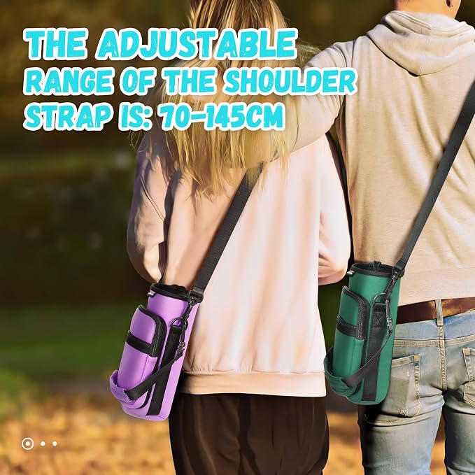 Nuovoware Water Bottle Carrier Bag, 25oz/32oz Bottle Pouch Holder, Adjustable Shoulder Hand Strap 2 Pocket Sling Neoprene Sleeve Sports Water Bottle Bag for Men Women Hiking Travel, Taro Purple | Adjustable Shoulder Hand Strap, 2 Pocket, Neoprene Sleev...