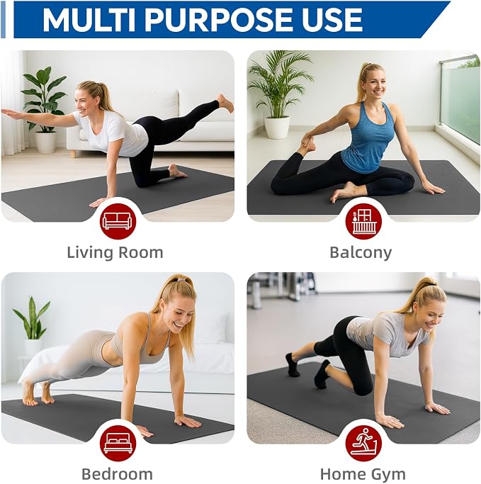 Stepwaver Extra Large Yoga Mat 6'x4'(1/3" & 1/4" Thick), Non-Slip, Ultra Durable, Wide Workout Mat, Wide Exercise Mats for Home Workouts, Yoga, Pilates, Stretching (Barefoot Exercise)