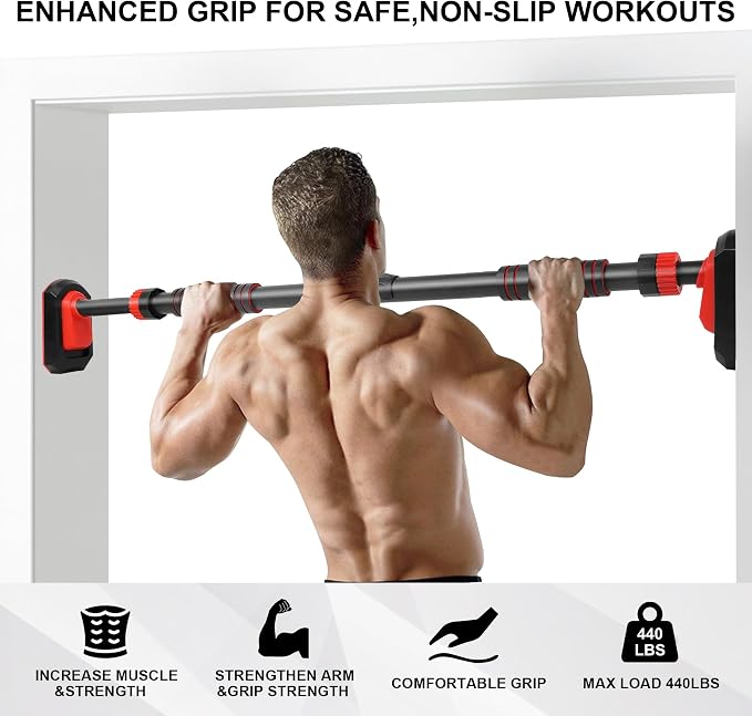 TOPOKO Pull Up Bar for Doorway, Heavy Duty Chin Up Station for Home Gym, Multi-Grip or Adjustable Door Frame Exercise Equipment for Upper Body Strength Training