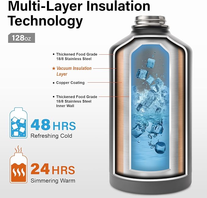 DYSANKY 1 Gallon Water Bottle Insulated | Thickened Stainless Steel Vacuum Metal Water Jug | Portable Sports Large for Gym and Hiking with Straw, Carrier Bag, Handle Strap | BPA-Free 128 oz