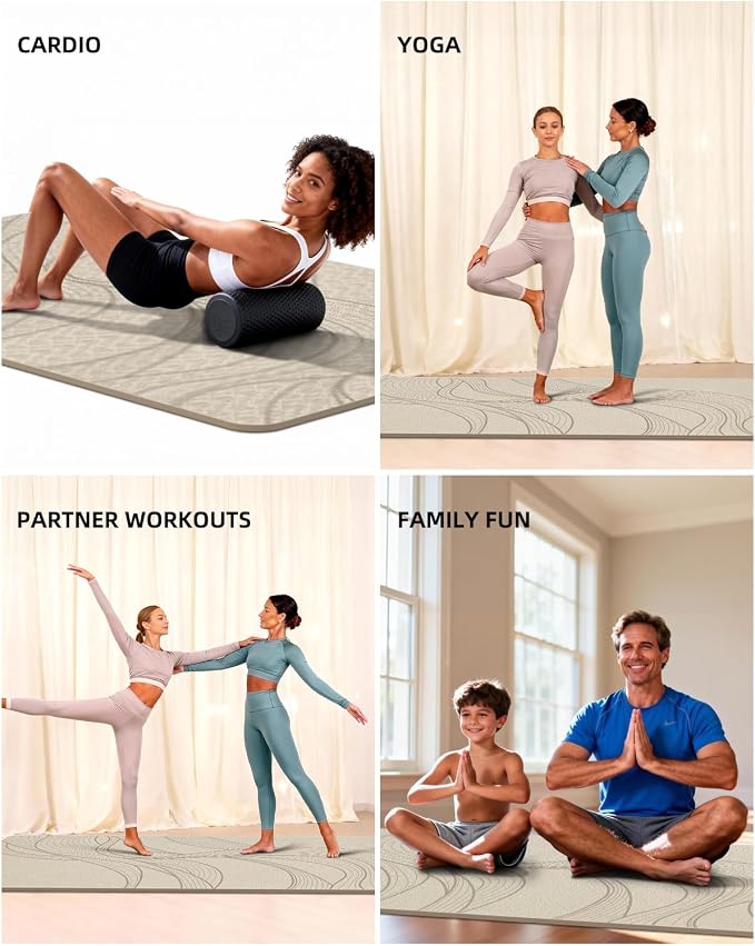 Large Yoga Mat (75.5"x47.6"x0.4"）Extra Wide & Thick 10mm | Non-Slip Exercise Mat, High-Density TPE Mat for Yoga Pilates & Home Gym Workouts