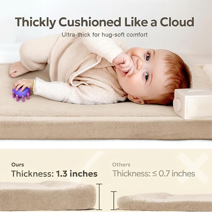 Thick Baby Play Mat for Floor,50x50 Playpen Mat,Ultra Soft Mat for Tummy Time,Cushioned Extra Large Crawling Mat with Baby-Safe & Non-Slip for Babies,Toddlers,Infants,Kids,Easy Care,50"x50",Beige