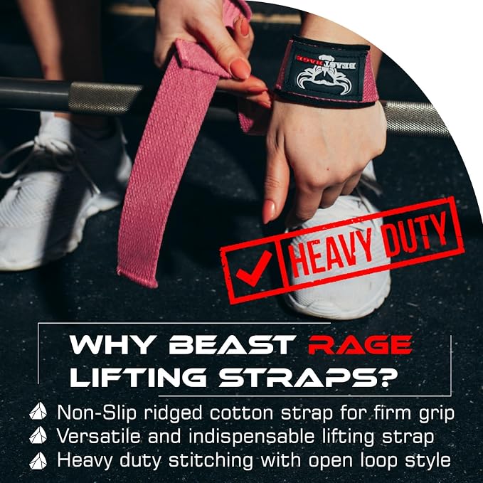 BEAST RAGE Lifting Wrist Straps for Weightlifting, Straps Gym Grip Power Workouts Lifting Straps Padded Neoprene & Premium Cotton Men Women, Deadlift Bodybuilding Exercise Lifting Straps