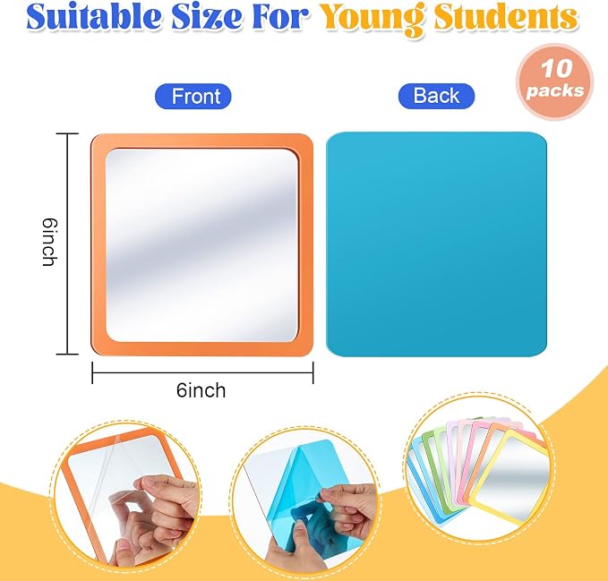 10 Pcs Small Mirrors for Craft 6 x 6 Mirror for Kid,Macaron Colors | Shatterproof Mirrors in Bulk for Kids for Baby School Classroom Craft Chick Bird Brooders Grow out Pens