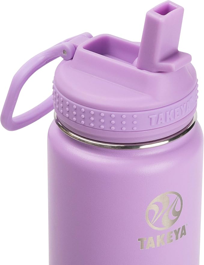 Takeya 18 oz Actives Stainless Steel Water Bottle with Straw Lid – Leakproof, Double-Wall Insulated, Keeps Drinks Cold 24 hrs/Hot 12 hrs, BPA-Free, Powder-Coated, Gym & Travel, Lilac