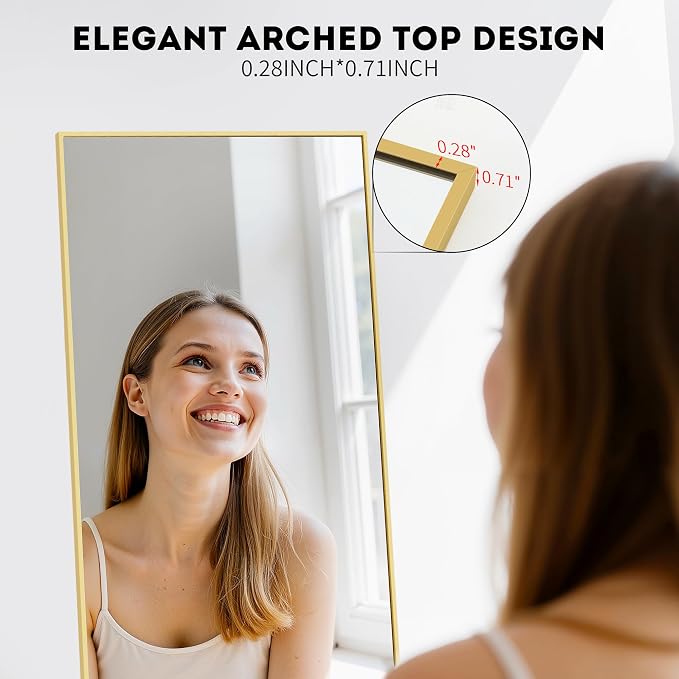 Simple Deluxe Full Length Mirror, 64"×21" Large Floor Mirrors, for Wall Door Bedroom Bathroom Living Room (Gold)