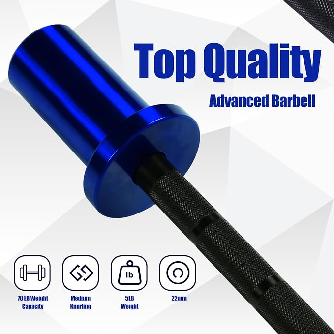 4FT 5LB Aluminum Kids Barbell, 70LB Capacity | Youth training bar with 22mm knurled grip, bearings, brass bushings, and 2-inch Olympic plate compatibility