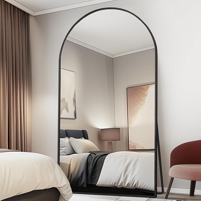 Beauty4U 76" x 37" Arched Full Length Mirror with Stand, Black Floor Mirror | Large Standing, Leaning, or Wall-Mounted Tempered Full Body Mirror with Metal Frame for Bedroom, Closet, Modern Home Decor