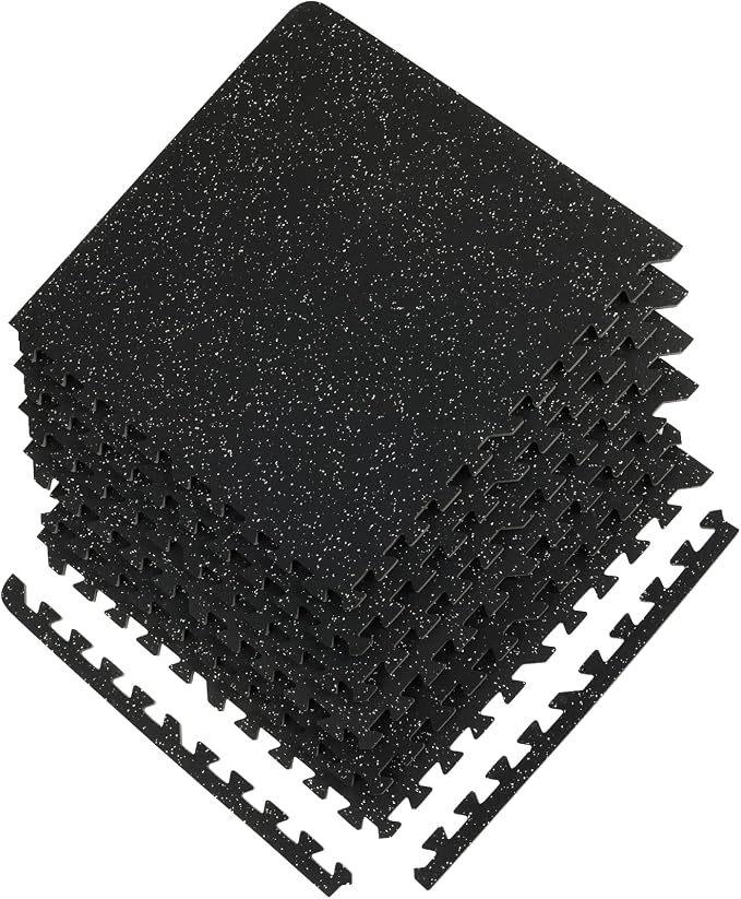 VEVOR 0.56Inch 24sq.ft 6 Tiles Gym Flooring for Home Gym, Rubber Top with High Density EVA Foam, 25 x 25In Gym Floor Exercise Equipment Mats, Interlocking Gym Mats, Puzzle Workout Mats, Black & Gray | Rubber Top with High Density EVA Foam, 25 x 25 in F...
