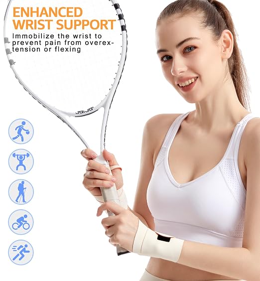Ultra-Thin Elastic Wrist Brace Wrist Wraps, Compression Wrist Straps Support for Carpal Tunnel Arthritis Tendonitis Sprains Pain Relief Workout, Soft & Comfortable (Beige (Pack of 1))