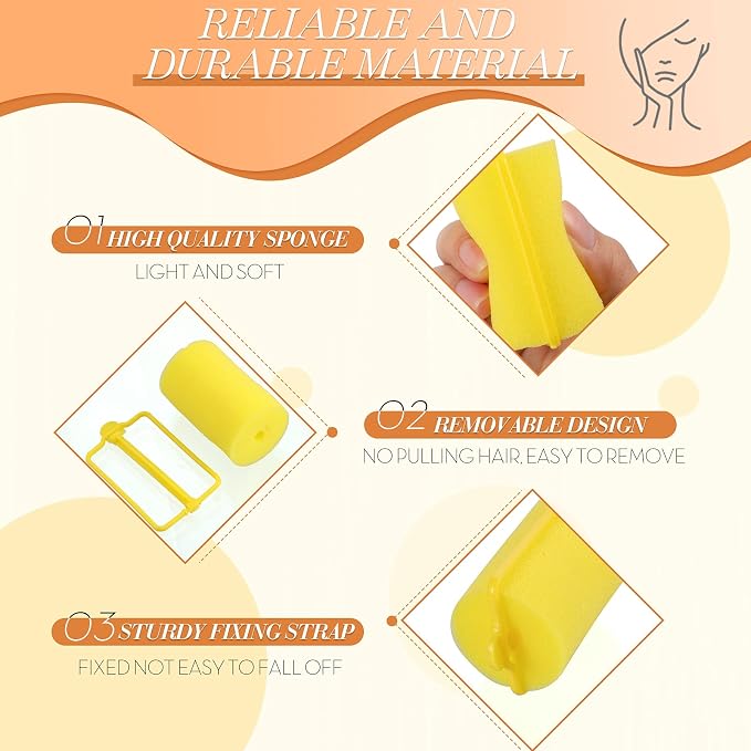 Geyoga 18 Pieces Yellow Foam Hair Rollers Large Hair Curlers Sponge Rollers for Heatles to Sleep in a Curl for Women's Short and Long Hairs Styling (1.4 x 2.6 Inches)