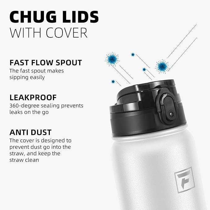 Fanhaw 20 oz Insulated Stainless Steel Water Bottle with Anti-Dust Chug Lid, Leakproof Vacuum Metal Everyday Use Bottle for Kids, Teens & Adults, Back to School Essentials (White)