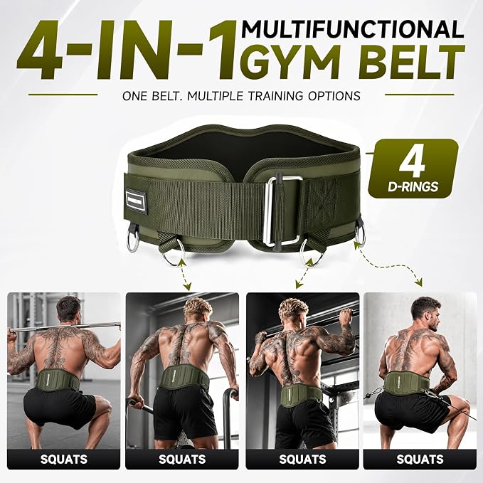 MANUEKLEAR 4-in-1 Weight Lifting Belts for Back Support, Dip Belt with 38.5 IN Rope for Weightlifting Pull Up, Weight Belt for Men Women