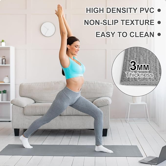Funtery 3 mm Thin Yoga Mats Bulk, 68 x 24 Inches Lightweight PVC Exercise Mats Non Slip Workout Fitness Pads for Yoga Pilates Stretching Classes Gym Home Studio