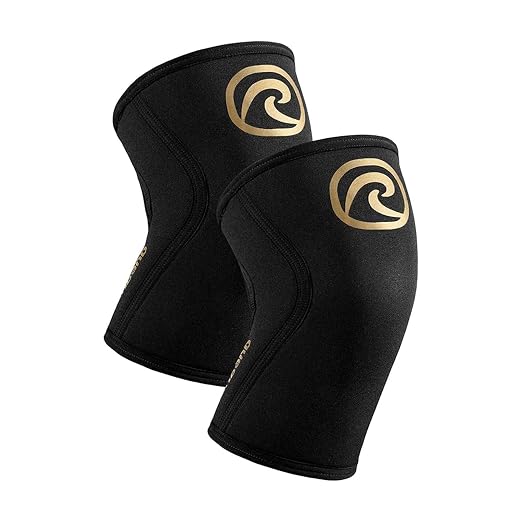Rehband 5mm Knee Sleeves for Functional Training, Cross-Training & Powerlifting, Weightlifting Knee Support made of Neoprene, Unisex, Colour:Gold/Black - 1 Pair, Size:X-Small