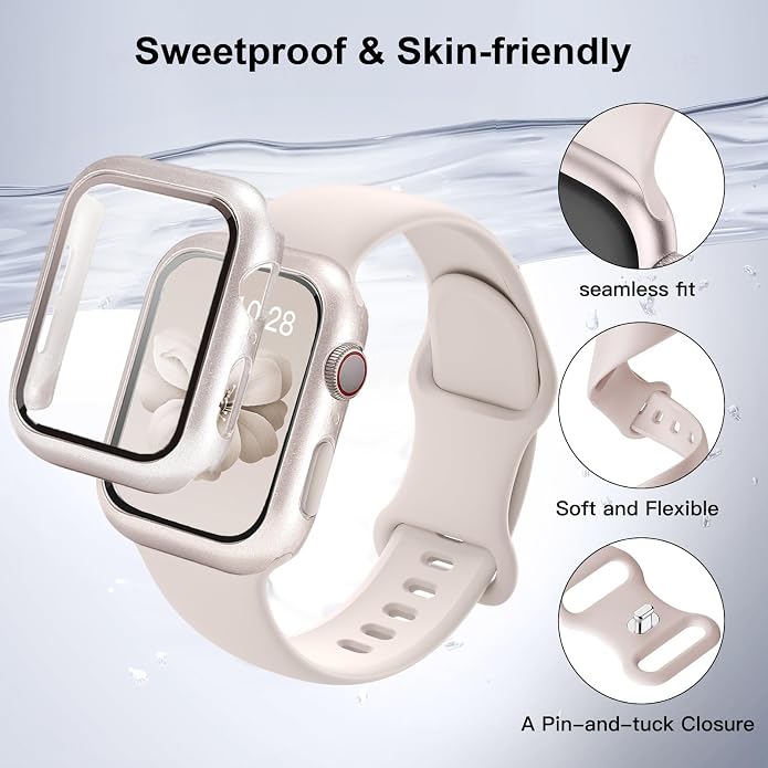 Sport Band and Case for Apple Watch Band 40mm 44mm 46mm 42mm 41mm 45mm 38mm iWatch Bands for Women/Men,Silicone Waterproof Strap with Cover Combo for Apple Watch Series 11 10 9 8 7 6 5 4 SE Ultra/2 3