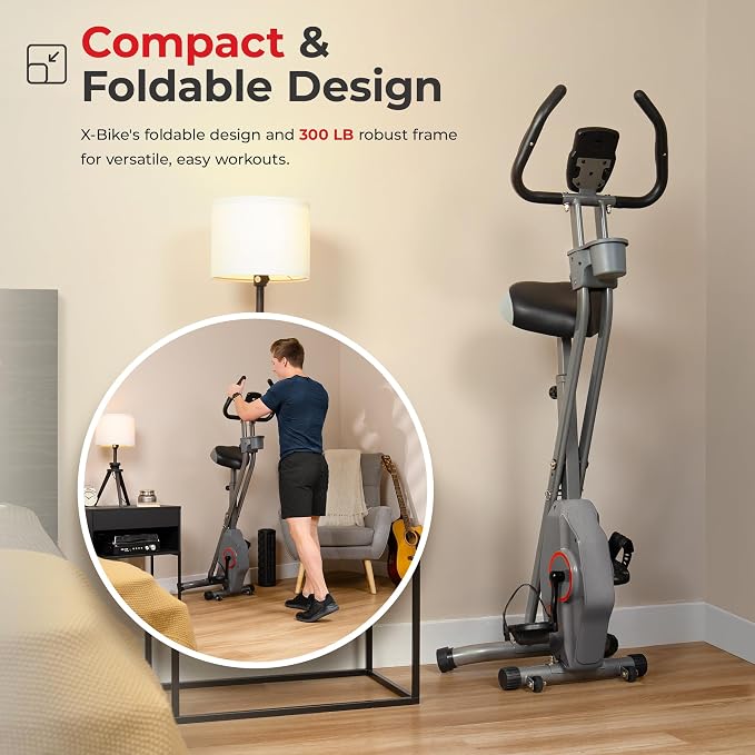Sunny Health & Fitness Smart Foldable Magnetic X-Bike, Low-Impact Workouts