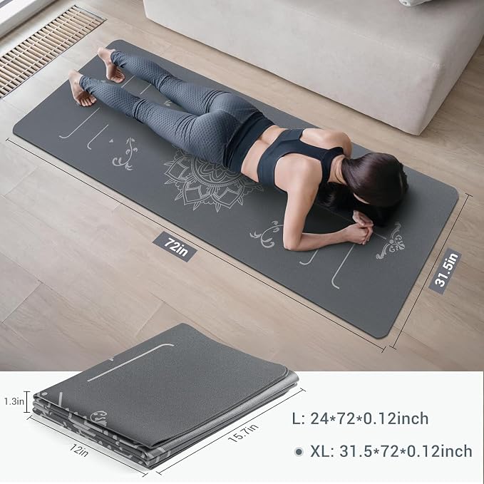 Avoalre Yoga Mat Foldable - Textured Non Slip Exercise Mat -Travel Lightweight Hot Yoga Mat with Carry Bag for Pilates & Home Workouts (72" L x 32" W x 3mm Thick)