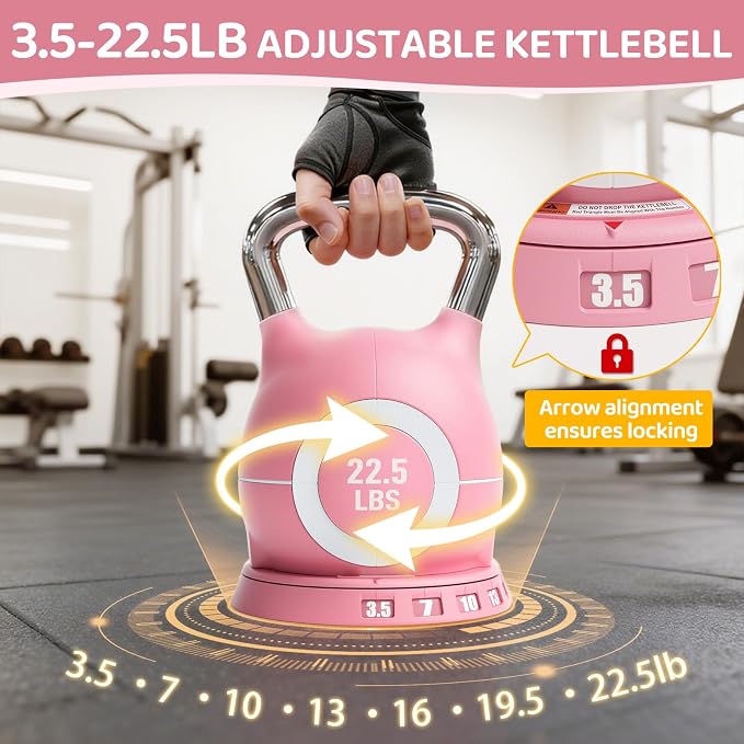 LIFERUN Adjustable Kettlebell Set with 7 Weight Levels, 22.5 lb or 44 lb | Quick-Change Weight Dial & Safety Lock, Space-Saving Design, Full-Body Workout & Cross-Training