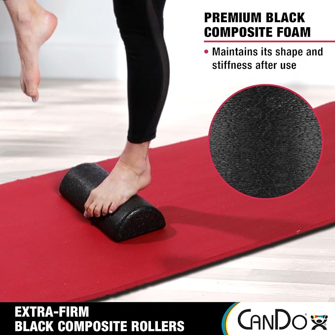 CanDo Black Composite High-Density Foam Rollers for Muscle Restoration Massage Therapy Sport Recovery and Physical Therapy 6" x 18" Half-Round