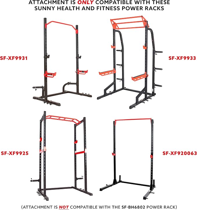 Sunny Health & Fitness Power Cage Squat Rack Attachments for Home Gym | Strength Training, Expanded Workout Variety, Durable Construction, Secure Fit, Quick Installation, Versatile Exercise Support