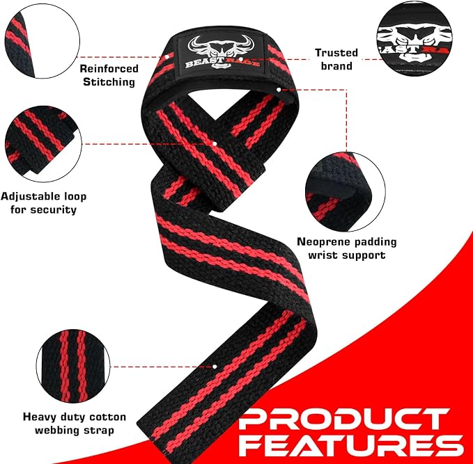 BEAST RAGE Lifting Wrist Straps for Weightlifting, Straps Gym Grip Power Workouts Lifting Straps Padded Neoprene & Premium Cotton Men Women, Deadlift Bodybuilding Exercise Lifting Straps