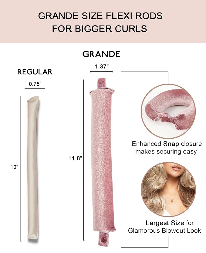 Grande Heatless Curls Overnight Rods No Heat Hair Curlers to Sleep in, Jumbo Foam Large Hair Rollers for Long Hair Blowout Look, Heatless Flexible Curling Rod Set with Satin Wrap for Sleeping
