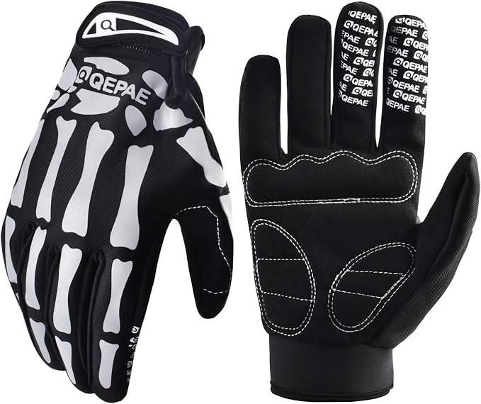 Skeleton Gloves Adjustable Lightweight Racing Skull Sports Work Bone Gloves Anti-Slip Breathable for Men & Women Motorcycle, Cycling, Biking, Workout
