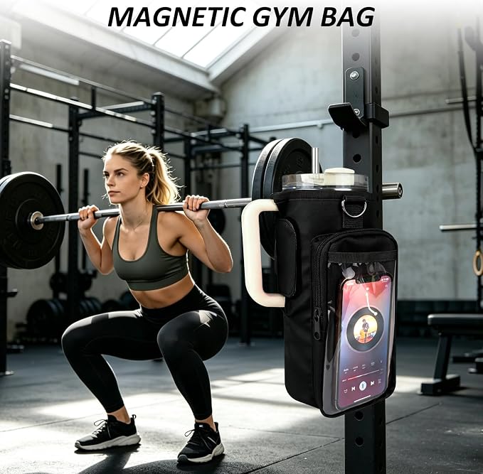 JACZZO Magnetic Gym Bag, Magnetic Water Bottle Holder for Stanley, Gym accessories, Gym Gifts for Women and Men (Black, 40 OZ)