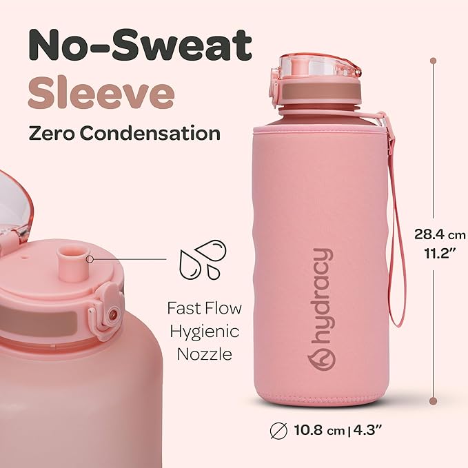 Hydracy Motivational Water Bottle with Time Marker & Fruit Infuser 64 oz | BPA-Free Tritan, Leakproof Flip-Top Lid,No-Sweat Sleeve,Carry Strap,Daily Intake Tracking for Gym,Sports,Outdoors
