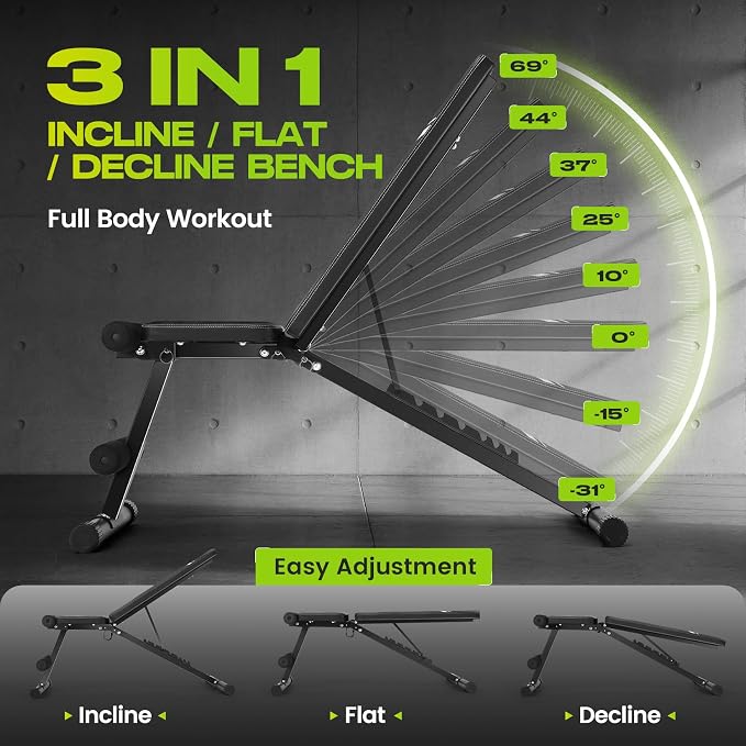 ANCHEER Basic Weight Bench, ASTM-Certified 660 LBS Foldable Workout Bench for Home Gym with 8 Adjustable Backrest Positions, Incline Flat Decline Bench Press for Full Body Strength Training