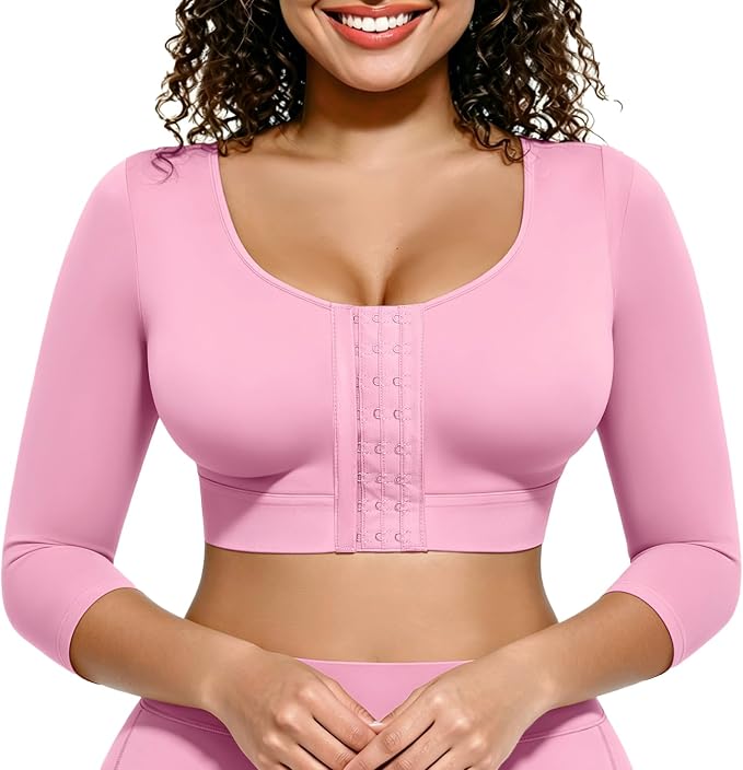 FeelinGirl Arm Compression Sleeve Women Post Surgery Front Closure Bra | Arm Lipo Compression Garment, Seamless Arm Shaper for Flabby Arms, Lymphedema Compression, Breast/Back Support