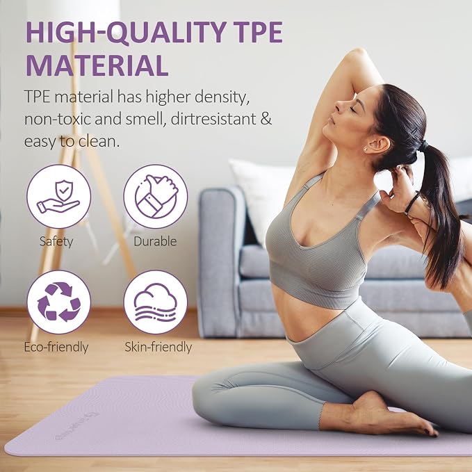 Gruper Yoga Mat Non Slip, 72"L x 24"W x 0.24"/0.32"TH, Anti-Tear Exercise Mat with Carrying Strap and Bag, Pro TPE Yoga Mats for Women, Workout Mats for Home, Pilates and Floor Exercises