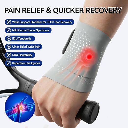 Ultra-Thin Wrist Brace Support for Carpal Tunnel, Grey | Wrist Brace for TFCC Tears, Elastic Wrist Wraps for Weightlifting, Typing, Gym, Day Night Wrist Support for Tendonitis, DRUJ