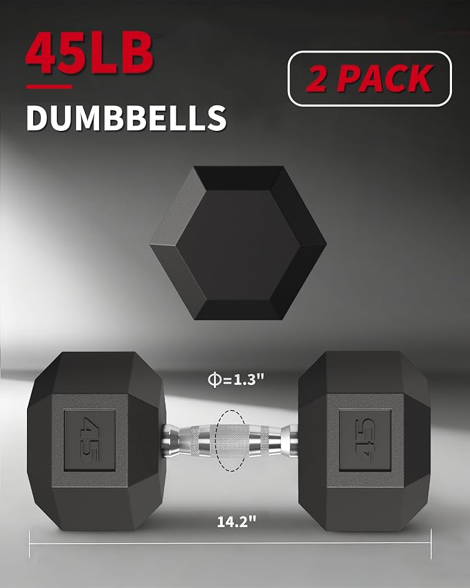 Garvee 5-50 LB Hex Dumbbell Set of 2, Hand Weights Dumbbells Pair | With Cast Iron Core, Rubber Encased Coating and Textured Carbon Steel Handle for Home Gym Strength Training