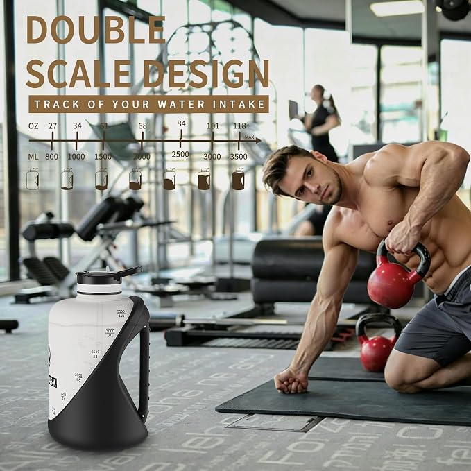 Dishwasher Safe 1 Gallon Water Bottle, Heat Resistant Large Water Jug with 2-in-1 Flip Straw & Spout Lid, Heavy Duty Impact Resistant Gym Bottle with Separated Grip Handle