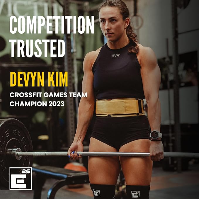 Element 26 Self-Locking Weight Lifting Belt | 4” Back Support for Gym, Powerlifting, Body Building, Cross Training, Men, Women, Deadlift, Squat, Quick Locking, Competition