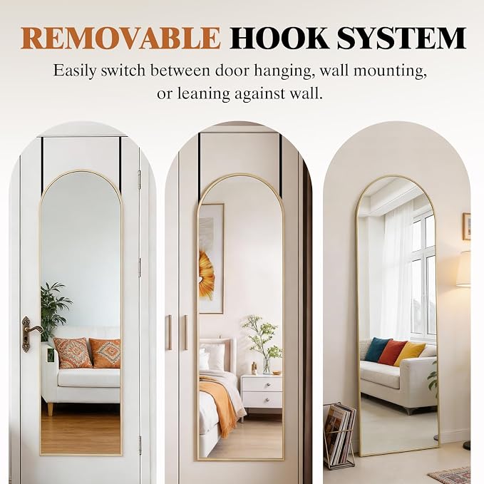 DUMOS 47"x14" Full Length Door Mirror, Arched Full Body Mirror, Gold | Aluminum Alloy Thin Frame, Leaning or Hanging, Suitable for Bedroom, Livingroom, Cloakroom