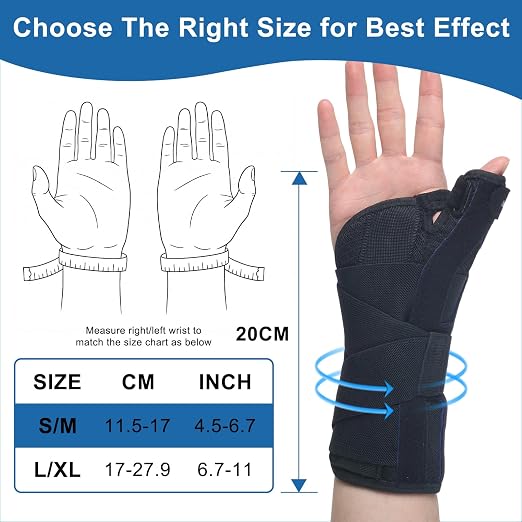Carpal Tunnel Wrist Brace with Thumb Support, Thumb Brace Spica Splint for De Quervains Tenosynovitis, Tendonitis, Trigger Thumb Splint Wrist Support for Men Women - Right Hand,Black,S/M