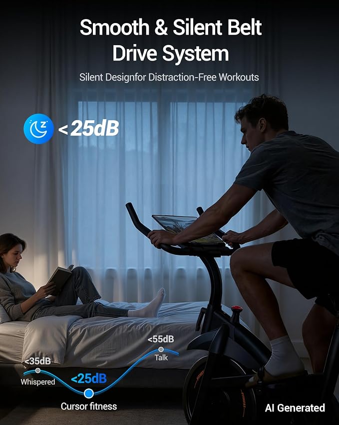 CURSOR FITNESS Exercise Bike, Brake Pad Stationary Bike for Home with Exclusive App, Stationary Bikes for Home with 300 lb Weight, Indoor Cycling Spin Bike Workout Bike with Extra Comfort Seat