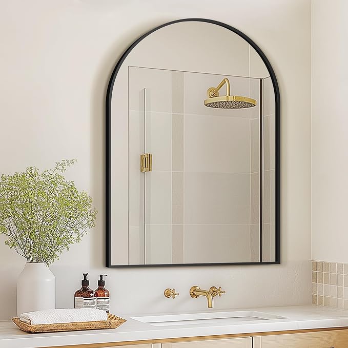 Arched Bathroom Mirror for Wall, 40" x 28" Metal Frame Vanity Mirror, Black | Aluminium Alloy Frame, HD Shatterproof Glass, for Bathroom Over Sink , Entryway, Bedroom, Living Room