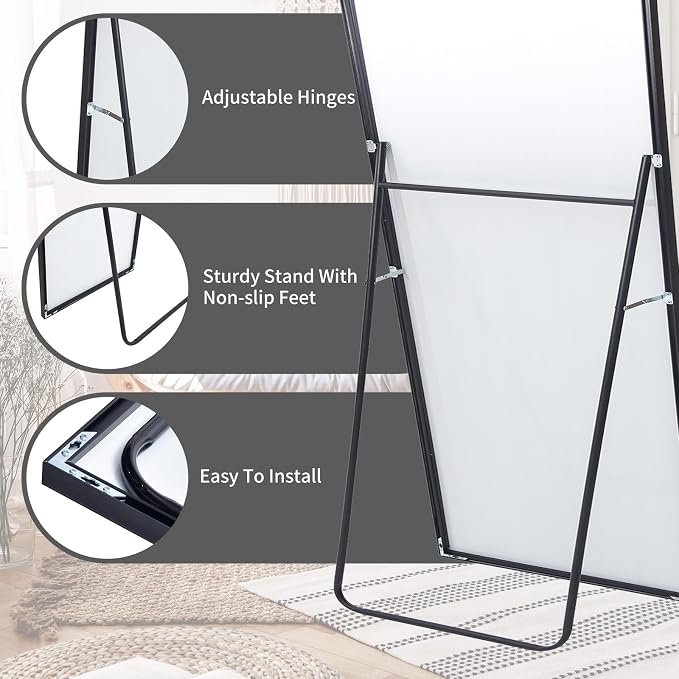 LFT HUIMEI2Y 71"x32" Full Length Mirror, Black Floor Mirror | Tempered Oversized Mirror Full Body with Aluminum Alloy Frame; Standing, Leaning, or Wall Mount for Bedroom, Living Room