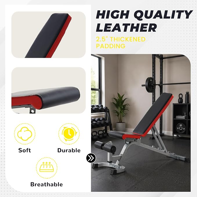 HULKFIT Adjustable Folding Weight Bench, Heavy Duty Workout Bench with Multiple Backrest Positions, Stable Incline Decline Flat Exercise Bench for Full Body Strength Training at Home Gym