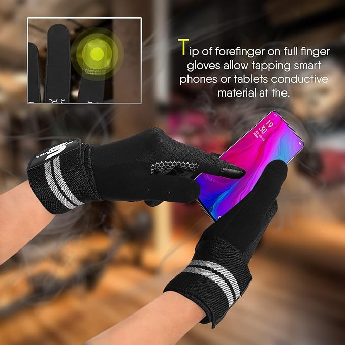 SAWANS Weight Lifting Gloves Gym Workout Fitness Wrist Wrap Support Men Women Fingerless Gloves Full Finger Touchscreen