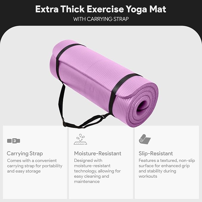 BalanceFrom Yoga Mat, 1-Inch Extra Thick High Density Exercise Mat, Anti-Tear Exercise Yoga Mat with Carrying Strap, Suitable for Various Yoga Exercises, Multiple Colors