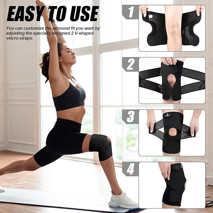 NEENCA Knee Brace for Knee Pain, Compression Knee Support with Air Mesh Fabric, Adjustable Knee Wrap with Side Stabilizers, Ultra-Soft Bandage for Elderly, Meniscus Tear, ACL, Arthritis Relief,Walk (Black, Small)