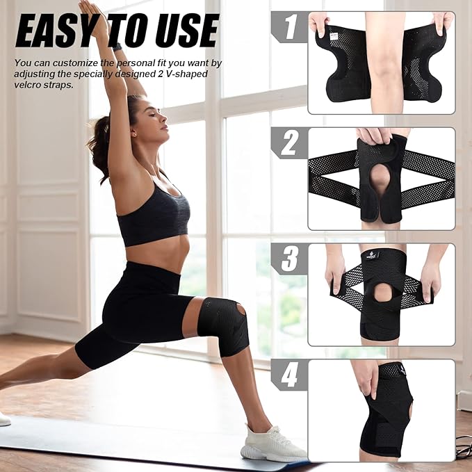 NEENCA Knee Brace for Knee Pain, Compression Knee Support with Air Mesh Fabric, Adjustable Knee Wrap with Side Stabilizers, Ultra-Soft Bandage for Elderly, Meniscus Tear, ACL, Arthritis Relief,Walk (Black, XX-Large)