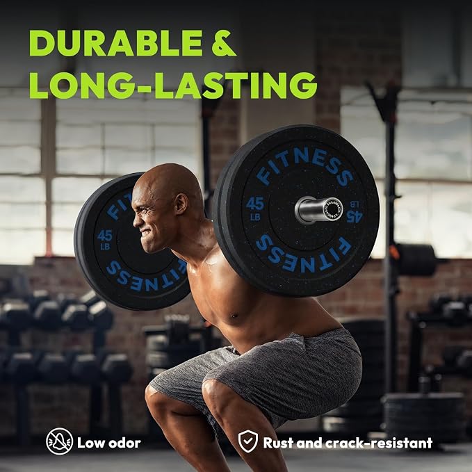 HANDBODE 2-Inch High-Bounce Bumper Plates, Olympic Weight Set, 10-650 lb | Barbell Weight Plates Set for Home Gym, Colored Weights Rubber Strength Training Plate for Weight Lifting