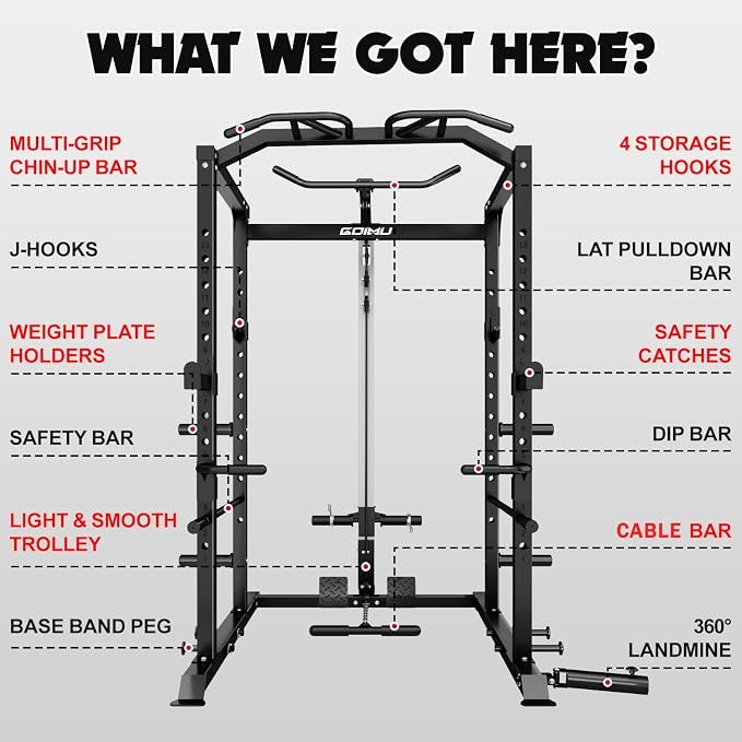 C1-V4 Power Cage, 2000LBS Squat Rack with LAT Pulldown, Multi-Function Weight Cage Strength Training Machine, Workout Cage with More Attachments for Home Gym Garage